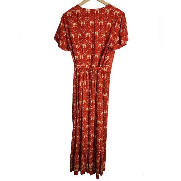 ZESICA Women's Floral Print Wrap V-neck short sleeve Maxi Dress, size L - Picture 4 of 14